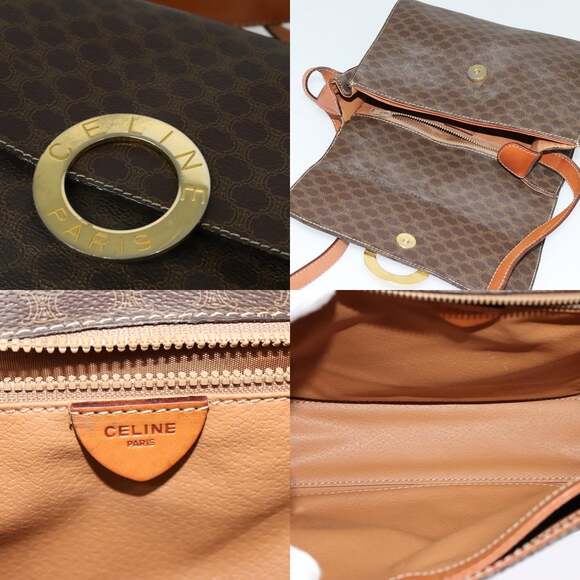 CELINE Macadam Canvas Circle Shoulder Bag Pvc Leather Brown Gold - Picture 11 of 12